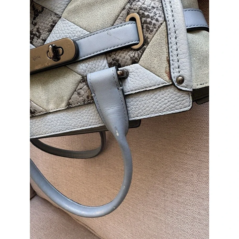 COACH Swagger 27 Blue Canyon Quilt Carryall Leather Patch Satchel Bag